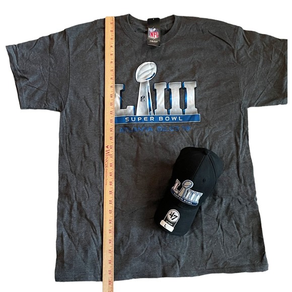 NWT Super Bowl NFL Atlanta 020319 Set Short Sleeve TShirt & Hat Gray Black SZ L - Picture 2 of 11